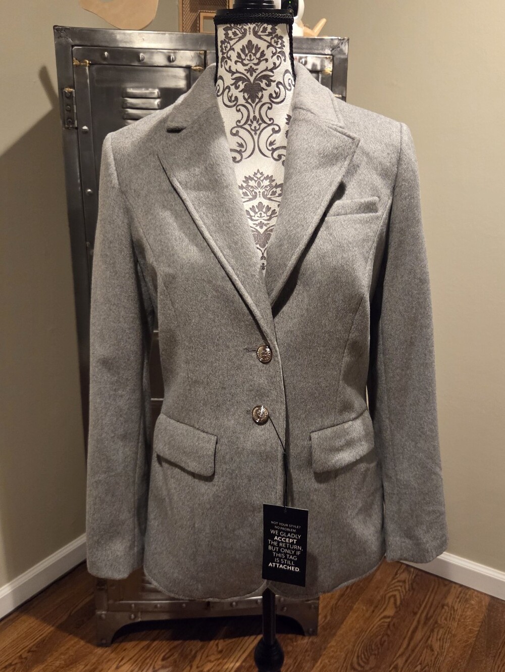 NWT White House Black Market WHBM Melton Wool Blazer, Gray, Size 4 MSRP $225